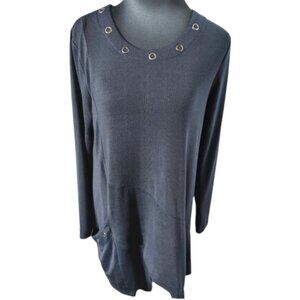 DOMANI Cotton Blend Round Neck Long Sleeve Blue Tunic Top Size Large NWT